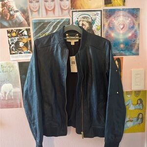 Michael Kors Black Bomber Jacket Varsity Style